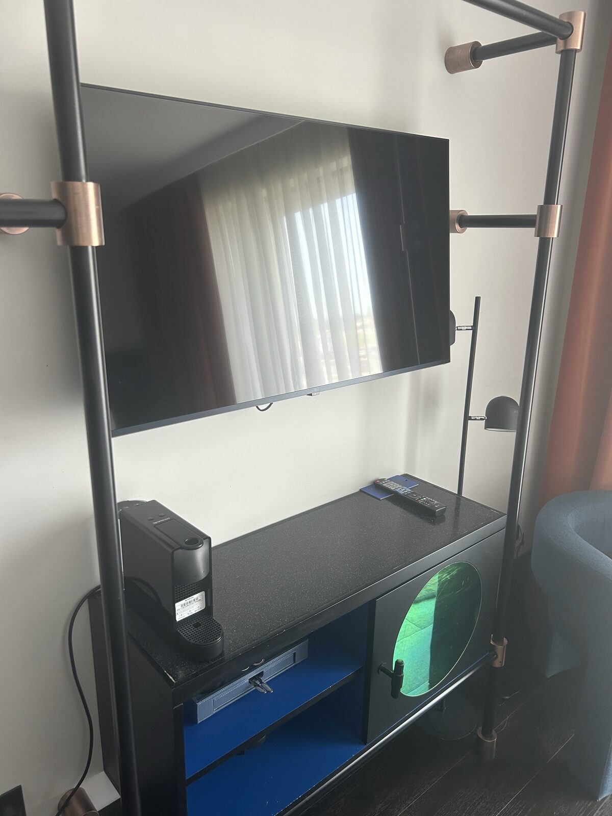Tribe Hotel room TV, Nespresso coffee machine and entertainment unit